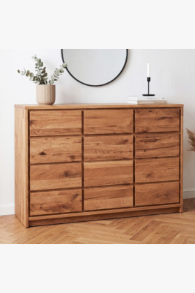 Masszív tömör vad tölgy 3 ajtós 3 fiókos komód 130 cm széles